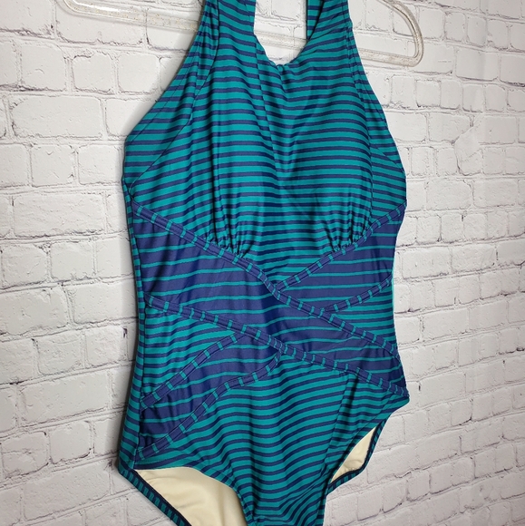 Penbrooke Striped Blue One Piece Plus Swimsuit - Picture 6 of 7